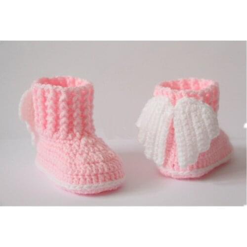 Free shipping,Crochet baby booties, baby shoes, winter boots, socks, wings, angel, white, pink, baby shower gift 10Cm 9cm,11cm