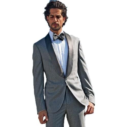 Latest Coat Pant Design Winter Grey Tweed Men Suit Groom Formal Suits Slim Fit 2 Piece Tuxedo Custom Prom Blazer (Jacket+Pants)