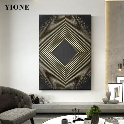 Retro Luxury Geometric Circle Canvas Paintings Prints Abstract Black White Gold Art Posters Wall Pictures for Living Room Aisle