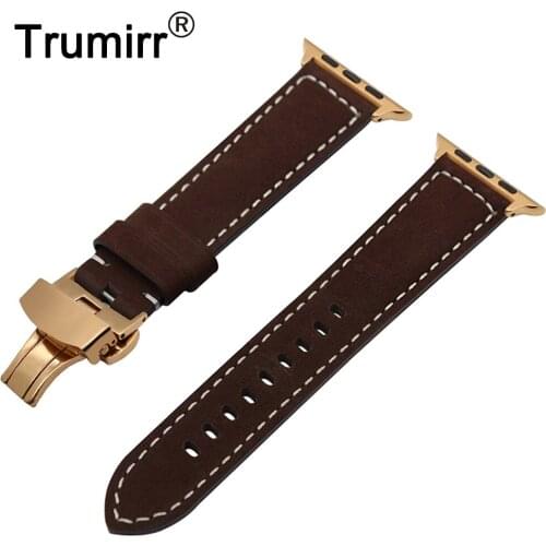 Italian Genuine Leather Watchband for iWatch Apple Watch 38mm 40mm 42mm 44mm Series 5 4 3 2 1 Band Steel Butterfly Buckle Strap