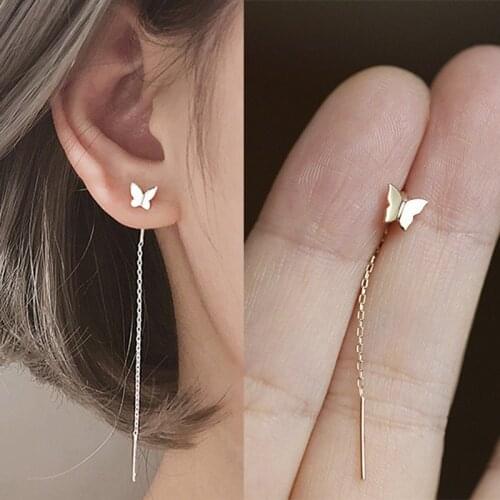 Cute Lovely Small Butterfly Chain Tassel Drop Earrings For Women Romantic Tiny Insect Female Earring Piercing Accessories Gifts
