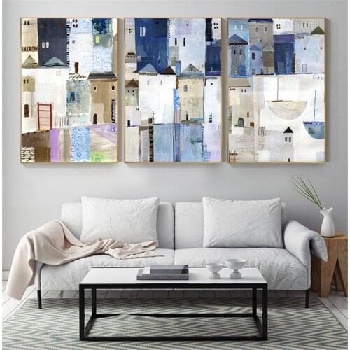 Modern Abstract Beautiful Colorful Blue Canvas Painting Wall Art for Living Room Nordic Print Scandinavian Decoration Picture