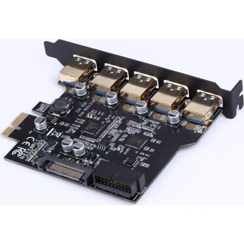 Super Speed PCI-E to USB 3.0 19-Pin 5 Port PCI Express Expansion Card Adapter SATA 15Pin Connector with Driver CD for Desktop