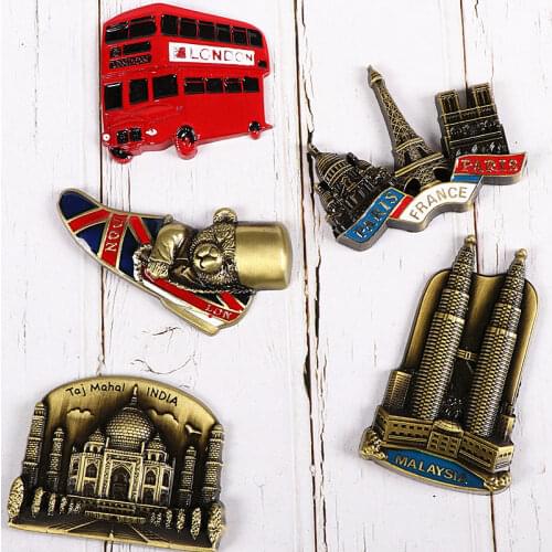Souvenir Country Fridge Magnets London French Tower British Bear Malaysia Indian Decoration Refrigerator Metal Magnet Pays
