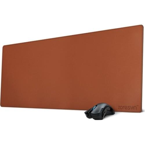 Zoresyn Extended PU leather Mouse Pad Non-slip& Elegant Stitched Edges Office 35.5x15.5 inch Gaming Desk Mat - Brown