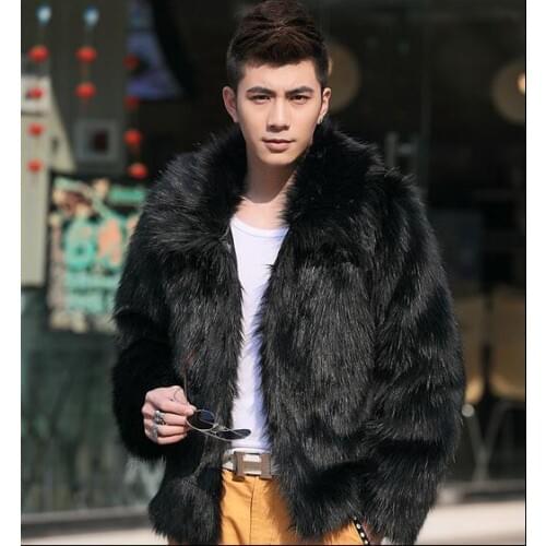 Winter autumn thicken thermal fox fur leather jackets men casual mens trench coats outerwear fashion overcoat black white brown