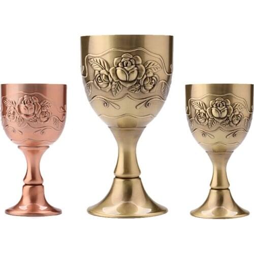 Vintage Hand-made Pure Copper Engraving Flower Pattern Wine Glass Water Goblet 40ML/120ML LBShipping