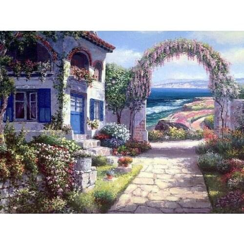 Needlework,Mediterranean Scenic 14CT Unprinted Seaside Embroidery,DIY Cross stitch kit,Art Pattern Cross-Stitching Decor