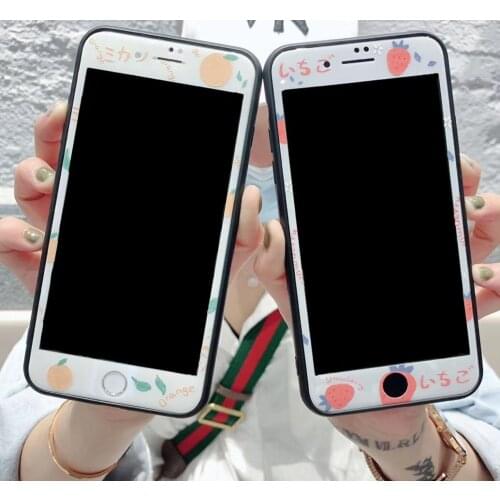 Fruit Pattern Orange Strawberry Soft Edge Tempered Glass Screen Protector For iPhone 7 8 Plus X XR XS 11 Pro Max Protective Film