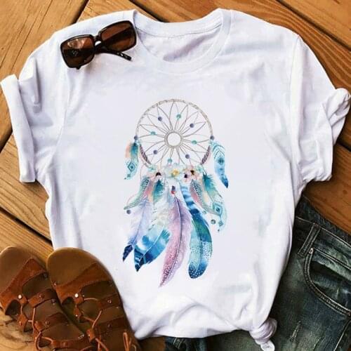 2021 Women T Shirt Wind Chimes Dreamcatcher Printed Tshirt Harajuku Summer Fashion Short Sleeved T-shirt Girl Tee Femme
