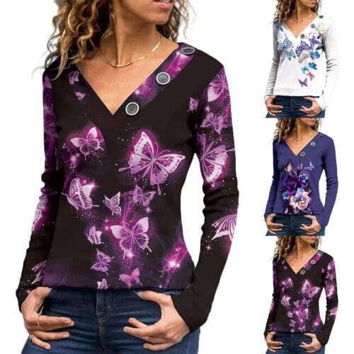 WomenS Pullover Autumn All-Match Fashion Hot Style V-Neck Printing Long-Sleeved T-Shirt Small Fresh Clothes толстовка женска 50
