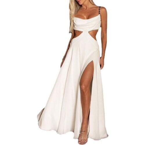 2021 New Ladies Summer Dress Mesh Lace Sexy Split Strap Tube Top Hollow Elegant Dress Dress Suitable for Formal Parties