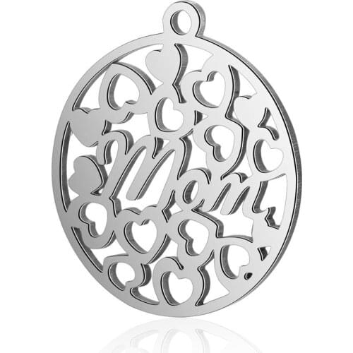 10pcs/lot 20mm Stainless Steel MOM Round Pendant Charms with Hook for DIY Necklace Findings Crafts Jewelry Making Party Gift