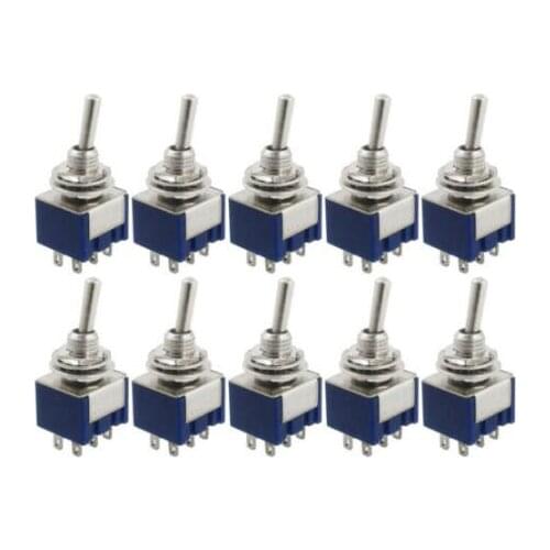 10 Pcs AC 125V 6A Amps ON/ON 2 Position 6pin DPDT Toggle Switch New MTS-202 Bule S