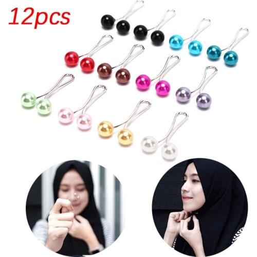 12pcs Headscarf Shawl Scarf Lady Muslim Scarf Hijab Clips Anti Slip Brooch Fixed Pins Pearl Scarf Brooch Pins for Women Jewelry