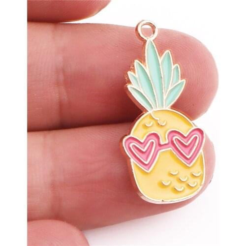 20PCS 28*14mm Gold Tone Alloy enamel pineapple pendant charms Necklace Accessories Jewelry Findings Handmade Craft DIY Bracelet