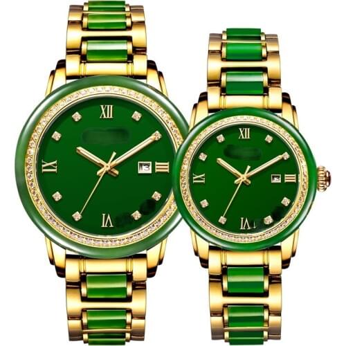 2020 New Green Ice Like Jasper Gem Japan Imported Movement Inlaid with Diamond Quartz Watch Factory Direct Supply