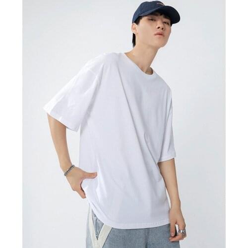 2021 summer new trendy brand mens cotton t-shirt round neck loose short sleeves drop shoulders five-point sleeve t-shirt breath