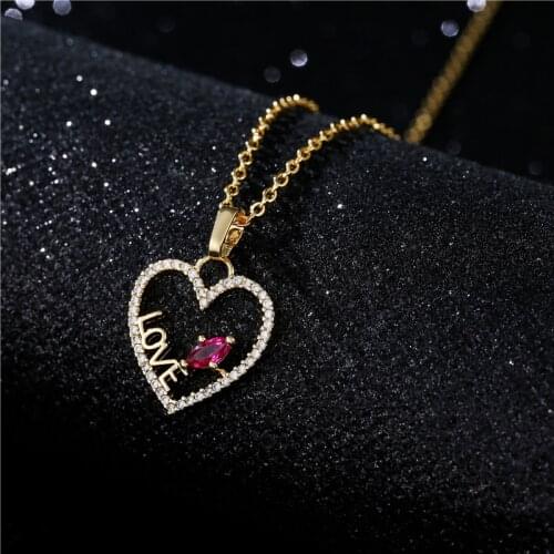 2021 New Gold Color Copper Jewelry Unique Design Cute Heart LOVE CZ Pendant Necklaces For Women Girl Wedding Jewelry Gift