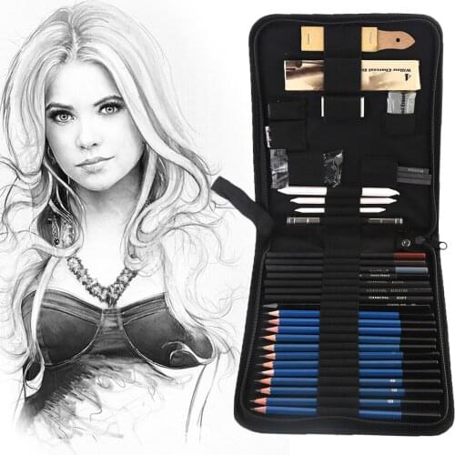 40pcs/Set Graphite Sketch Pencils Set Complete Drawing Kit Includes Charcoals, Pastels And Zippered Carry Case