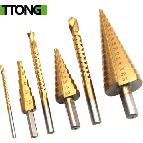 6PCS/Set HSS Titanium Step Drill Bit 4-12/4-20/4-32 mm Step Cone Cutting Tools Steel Woodworking Metal Drilling
