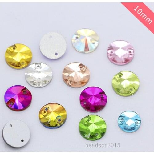72p 10mm color round rivoli flatback 2-hole crystal glass stone sew on rhinestone jewels headwear bag shoes Clothing accessories
