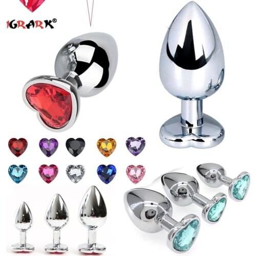 S M L Anal Plug Heart Stainless Steel Crystal Diamond Buttplug Prostate Massager Adults Anal Sex Toys for Women Men Couples Gay