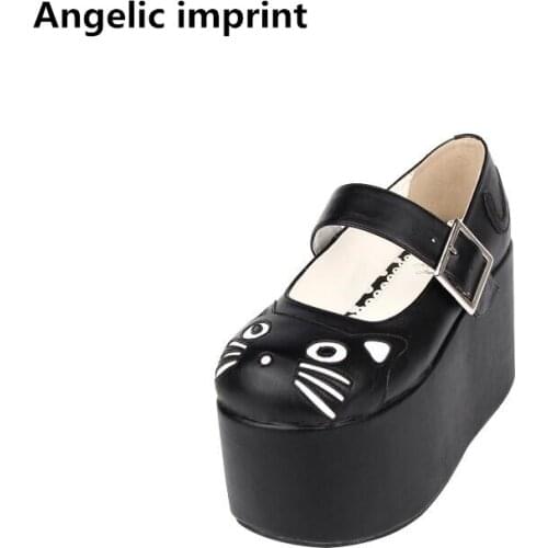 Angelic imprint handmade woman mori girl lolita cosplay shoes lady high wedges heels pumps women princess dress party shoes 10cm