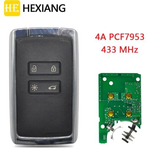 HE Xiang Car Remote Key For Renault Megane 4 Talisman Espace 5 Kadjar 4A PCF7953M 433MHz Replace Smart Control Card Keyless Go
