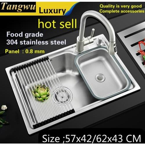 Free shipping Food-grade 304 stainless steel Sink single groove fittings complete fashion kitchen 570x420 MM