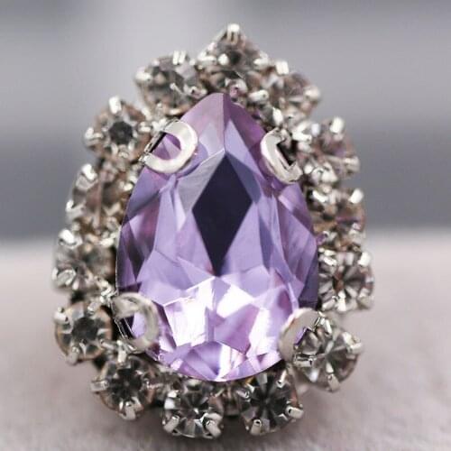 Free shipping sew on glass rhinestones with claw Crystal violet flatback Teardrop sew on Crystal button diy weddiing Accessories