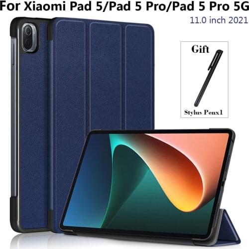 Cover for Xiaomi Pad 5/Pad 5 Pro 2021 11.0 inch pad 5 pro 5G Tri-fold case smart auto wake hard full screen protective shell+Pen