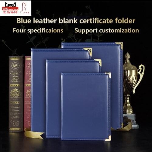 A4 Size Blank Certificate Holder Customized Blue Leather Smooth Padded Diploma Cover Of Graduation Degree Folder