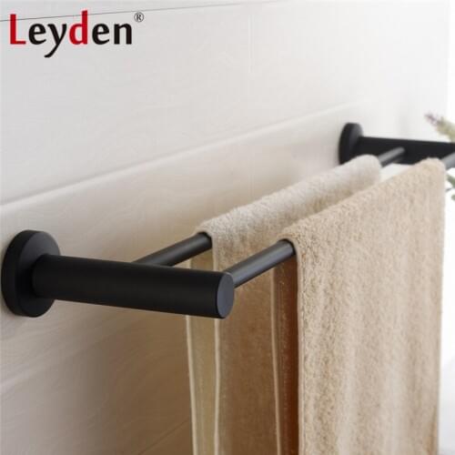 Leyden 304SUS Stainless Steel Double Towel Holder Round Modern Towel Rail Wall Mounted Black Towel Bar Rack Bathroom Accessories