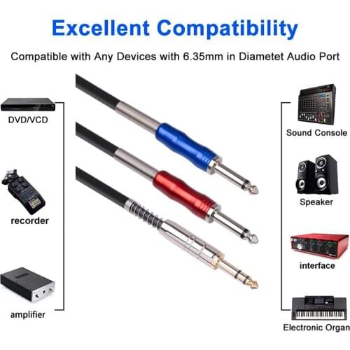 Environmental PVC Stereo 6.35MM Male To Double 6.35MM Mono Audio Cable OFC Copper Conductor for Audio Connection