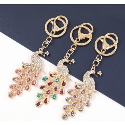 Elegant Crystal Bird Peacock Pendant Keychain For Women Rhinestone Keyring Womens Party Jewelry