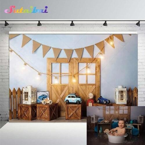 Toy Car Child Birthday Party Photography Background Newborn Baby Shower Backdrop Wood Door Box Light Decor Banner Background