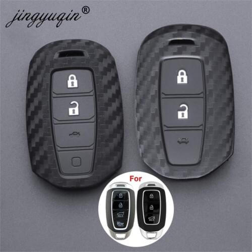 Jingyuqin 3/4 Buttons Carbon Car Key Case For Hyundai Palisade Grandeur Azera Elantra GT Kona Santa Fe Smart Remote Fob Cover