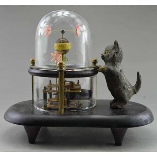 Collectible Decorated Handwork Copper Carved Cat Fish Mechanical Table Clock