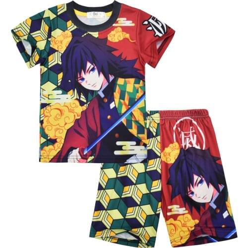 Japanese Anime Demon Slayer Tomioka Giyuu Homewear Set Agatsuma Zenitsu Cosplay Costume Short Sleeve Tops Pants Pajamas