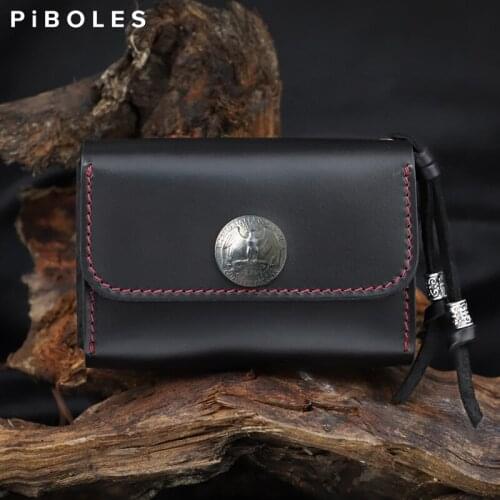 Retro Cow Leather Women Card Case Handmade Business Card Holder For Men Small Double Coin Purse Storage ID Card Mini Wallet