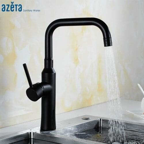 Azeta Adjustable Kitchen Faucet Brass Black Kitchen Faucet Single Handle Kitchen Mixer Tap Deck Mounted Kitchen Taps AT9508B