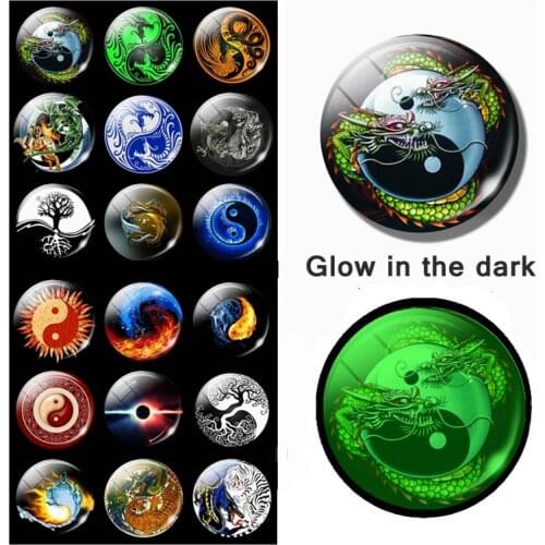 Yin Yang Refrigerator Stickers Magnetic Glow In The Dark Tai Chi New 30mm Glass Cabochon Fridge Magnets Taoism Yoga Home Decor
