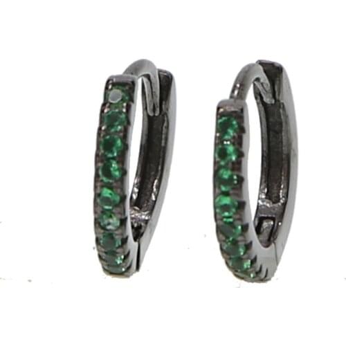 Black gold color green red blue mini 10mm cz huggie small round earring 925 sterling silver