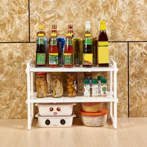 Multifunctional Use 2 Tier Adjustable Height Kitchen Organizer Safe Material Environmentally Friendly Under Sink Storage Rack