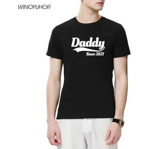 Daddy Since 2021 T Shirt Men Casual Cotton Short Sleeve Funny Baby Dad Father Husband Gift T-Shirt Hip Hop Mans Tshirt