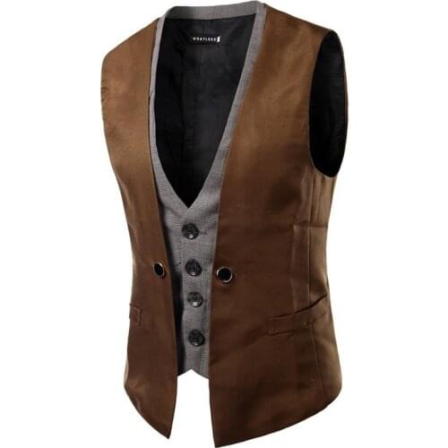 Mens Plaid Cotton Blended Stitching Fake Two-Piece V Neck Single-Breasted For Casual Daily Outdoor Male Wear Vest Clothing