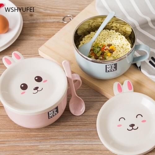 Stainless steel instant noodle bowl with lid, independent girls heart lunch, cute instant noodle bowl and chopstick set