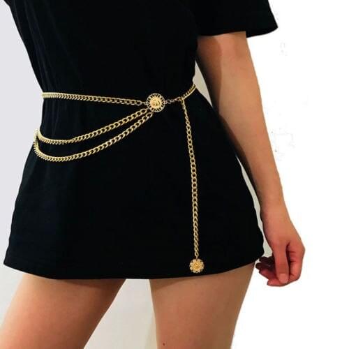 2021 New Hot Fashion Luxury Designer Belts Women Fashion Gold Narrow Metal Chunky Fringes Corset Waist Chain Belt Gifts
