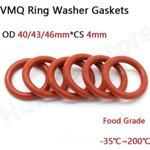 OD 40/43/46mm*CS 4mm Red Silicone O-Ring Food Grade VMQ Ring Washer Gaskets -35℃~200℃ Waterproof And Insulated